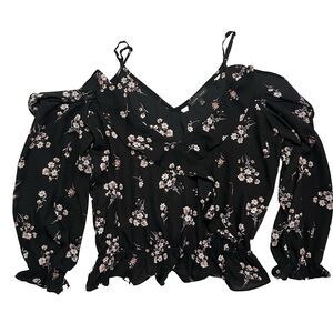 Y2k Moa Moa Black Off Shoulder Black Ruffle Peplum Off Shoulder Blouse XL
